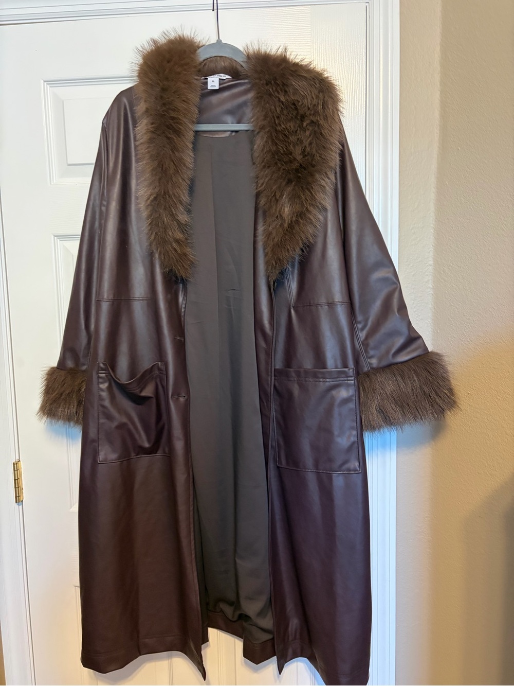 Ana Sui x Old Navy Faux Leather Coat with Fur Trim - Brown